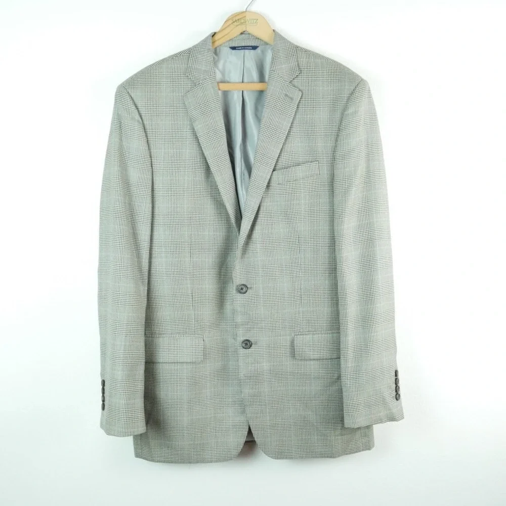 Ralph Ralph Lauren Silk Wool Glen Plaid Sport Coat Blazer Grey Blue 40L Preppy